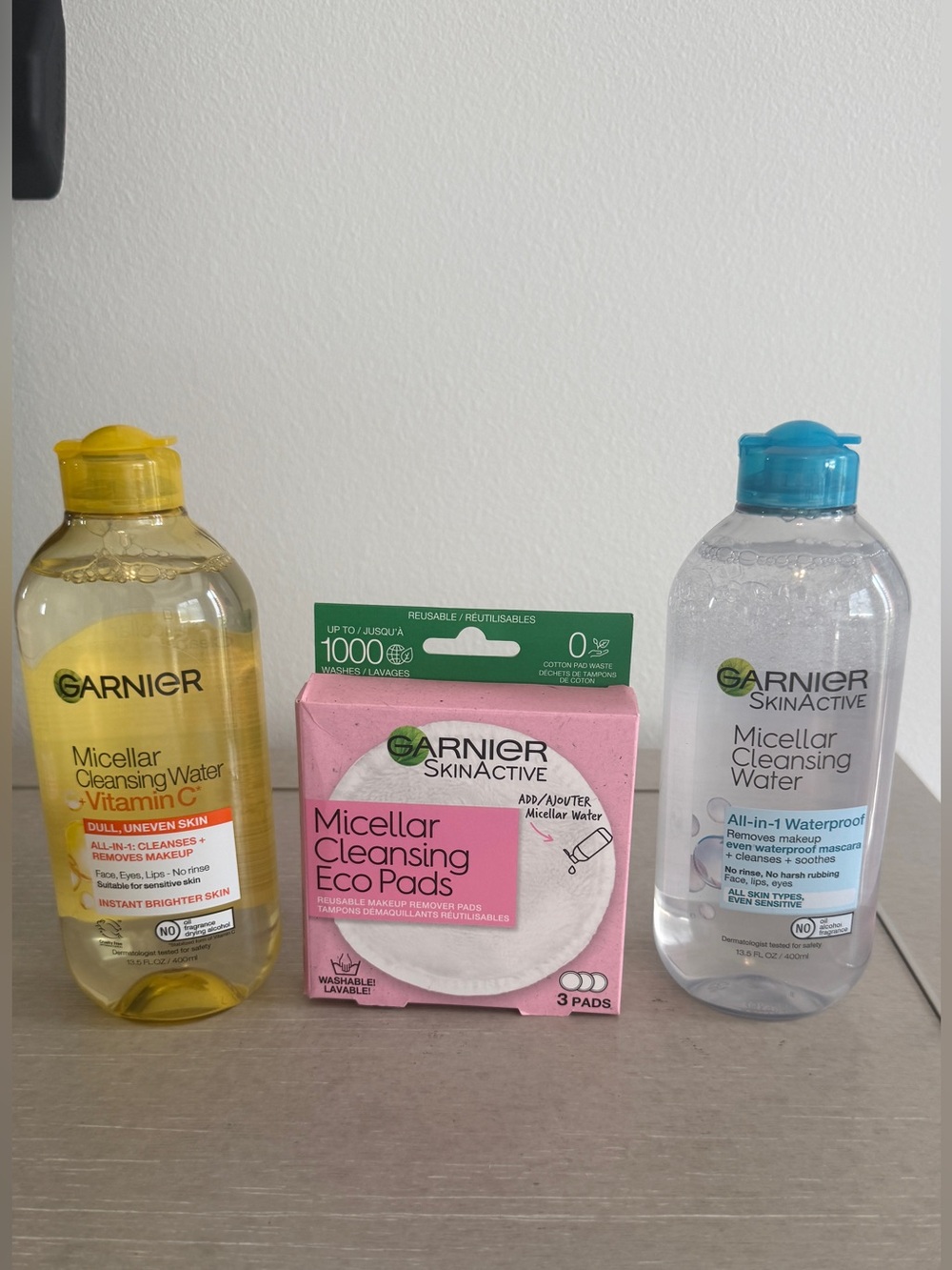Garnier Micellar Cleansing Water Vit C, Waterproof & Eco Pads Set